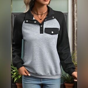 Contrast Textured Long Sleeve Sweatshirt